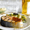 Alaska Keta Salmon Steaks with Tarragon Aioli and New Potatoes